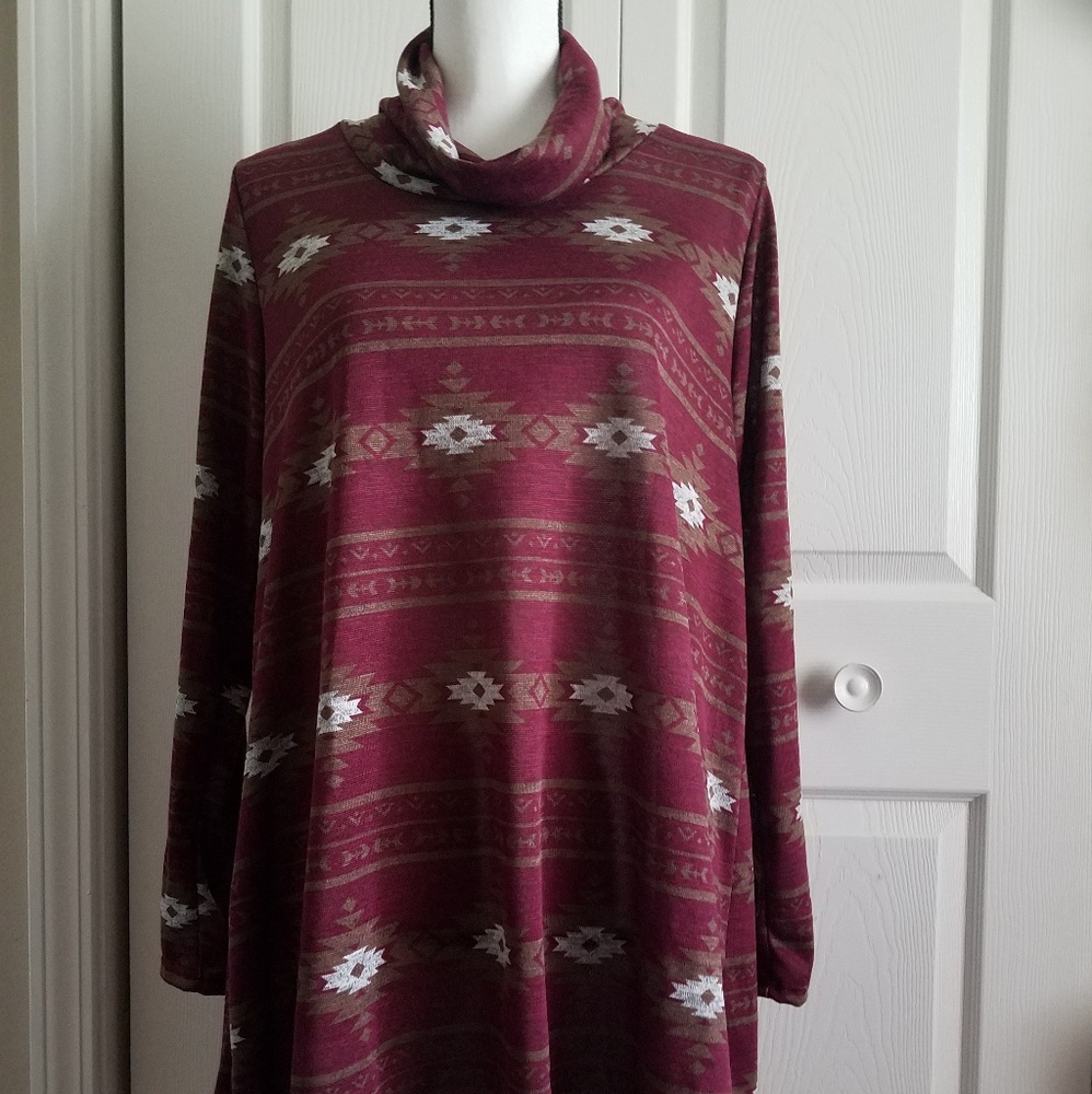 Southwest print turtleneck tunic